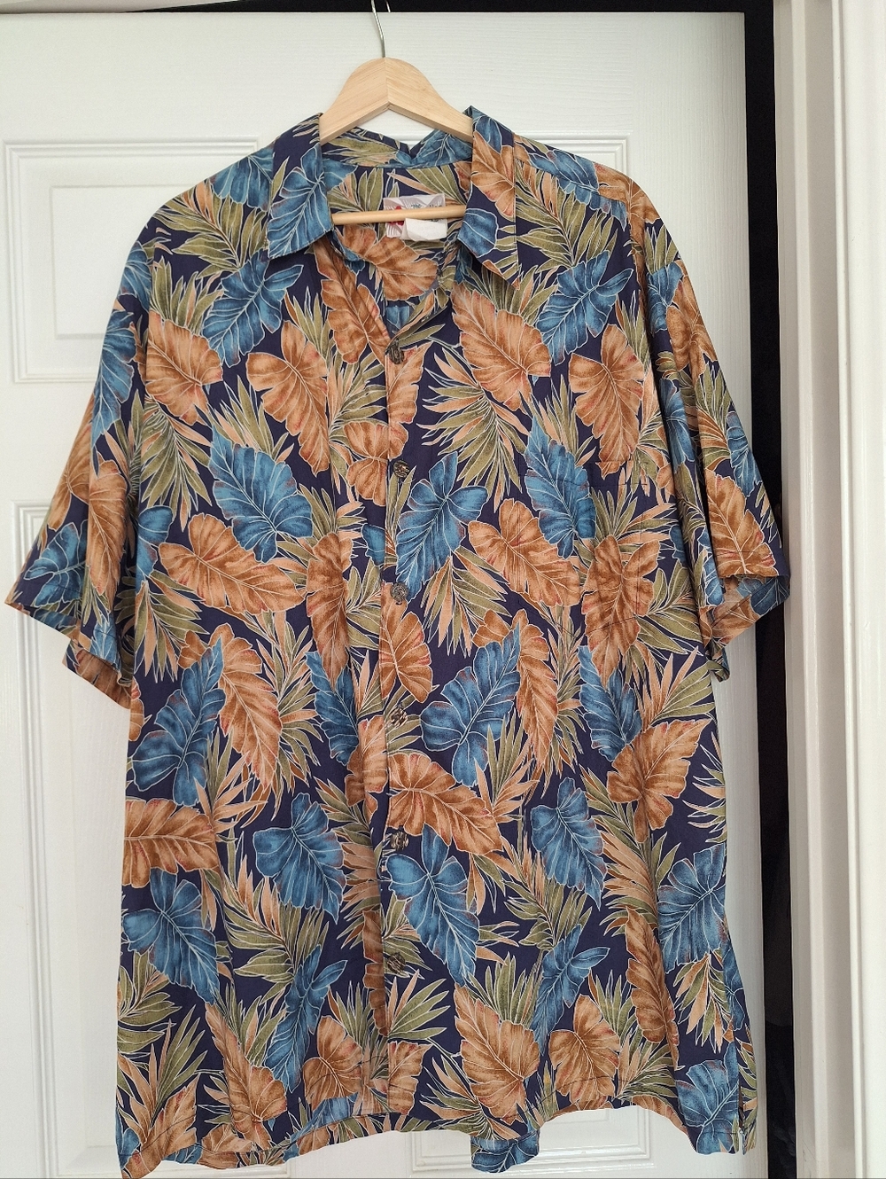 Vintage Hilo Hattie 2XL Hawaiian Aloha Shirt Made in Hawaii Blue Floral